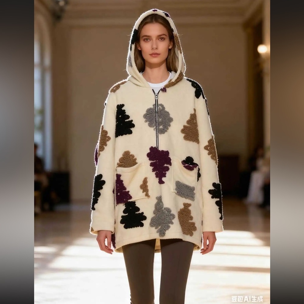 MADE IN ITALY Hooded Jacket with Leaf Appliqué